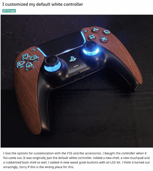 玩家自制“木质”PS5手柄：按钮 摇杆还带酷炫LED灯
